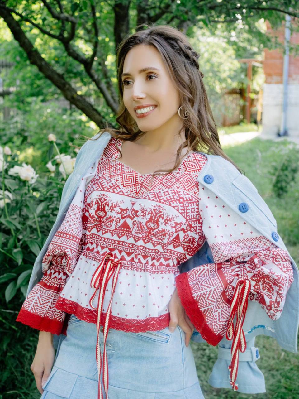 ☀️💃Блуза Матушка-Макошь, красное на белом