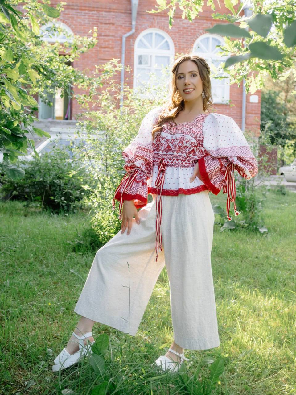 ☀️💃Блуза Матушка-Макошь, красное на белом