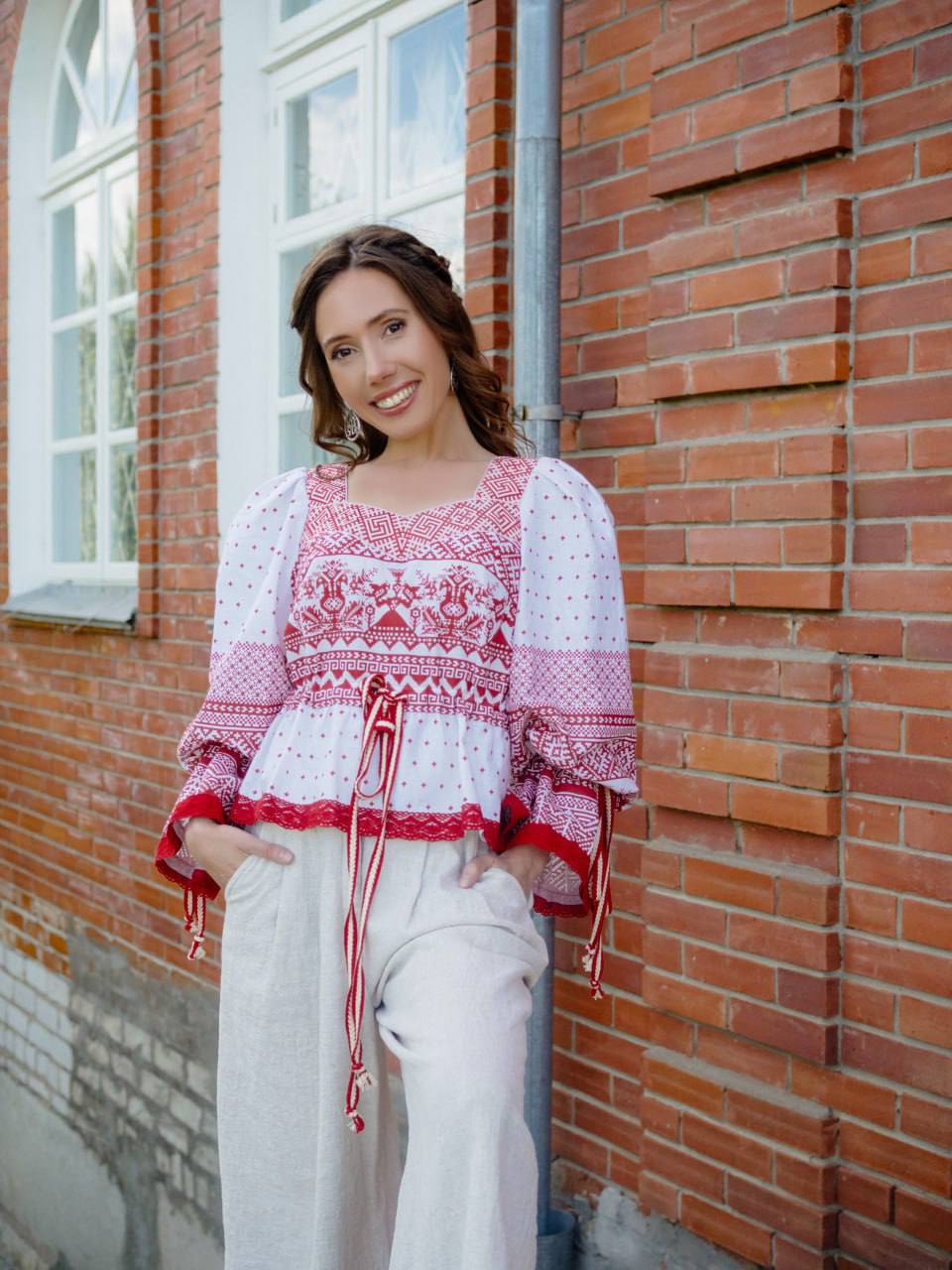 ☀️💃Блуза Матушка-Макошь, красное на белом